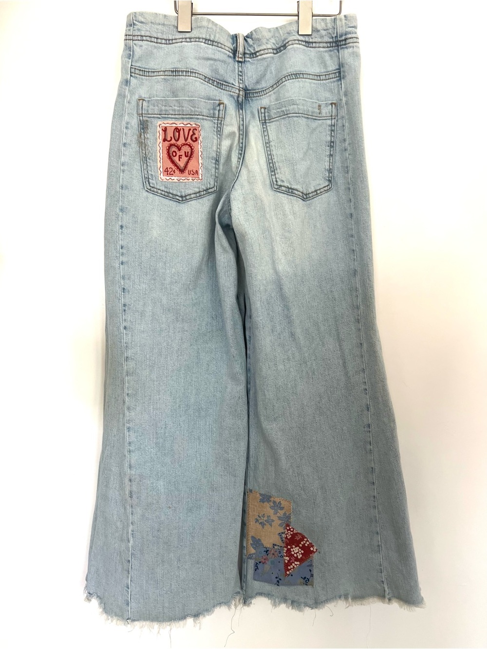 Upcycled Western Boho Festival Hippie patchwork  Embroidered  Wide-Leg Jeans - Picture 4 of 9
